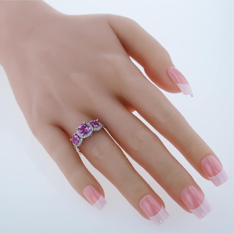 Sterling Silver 2.75 ct Created Pink Sapphire Halo Ring