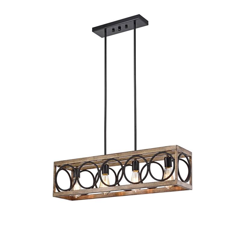 Spencer Matte Black 4-Light Linear Chandelier with Open Metal Hoops Shade