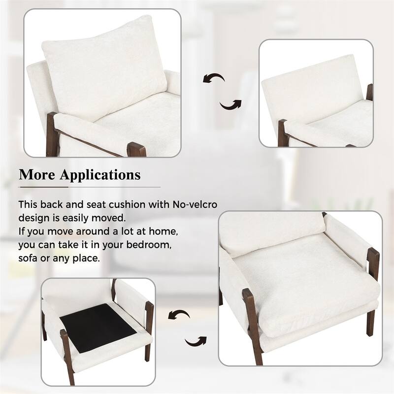 Mid-Century Velvet Living Room Accent Leisure Armchair with Solid Wood