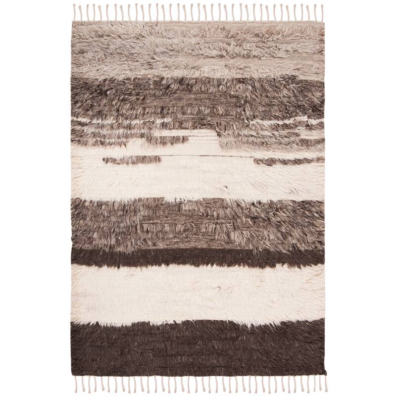 SAFAVIEH, Hand-knotted Kenya Kaushal Southwestern Tribal Wool Rug - 5' x 8' - Ivory/Grey