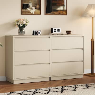 Large Wood Nighstand Set of 2 with 3 Drawers