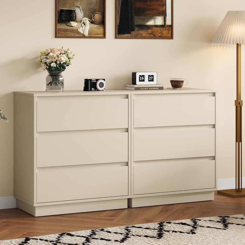 Large Wood Nighstand Set of 2 with 3 Drawers