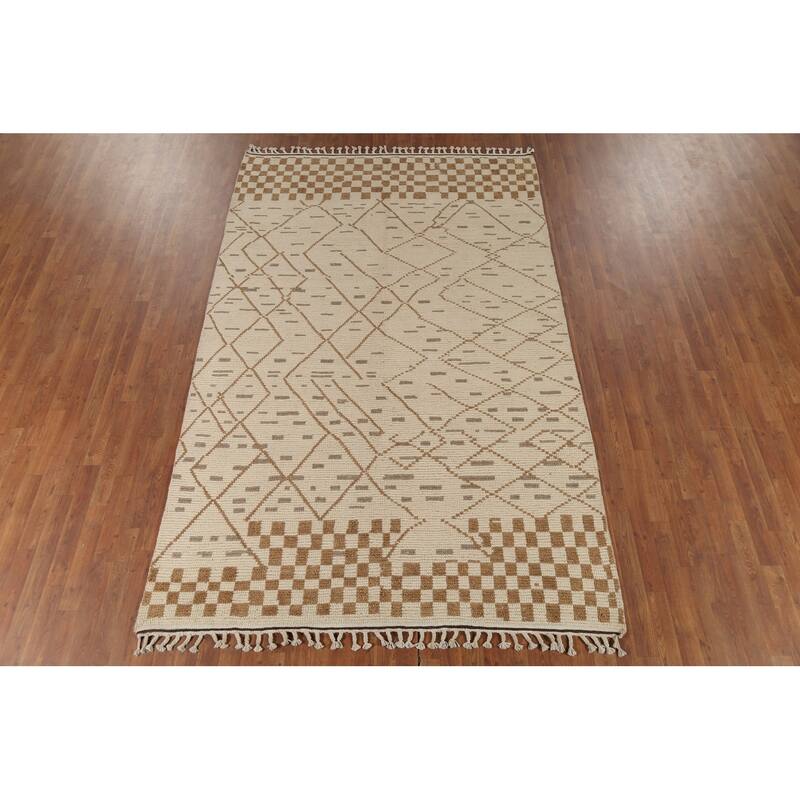 All-Over Moroccan Abstract Area Rug Hand-Knotted Oriental Wool Carpet - 6'2"x 9'10"