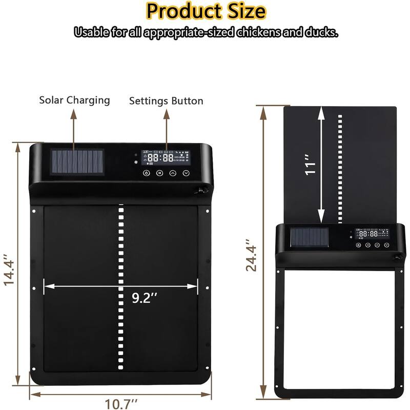 BOSSIN Automatic Chicken Coop Door, Solar Powered Chicken Door with Timer & Light Sensor, 4 Modes Aluminum,Remote Control