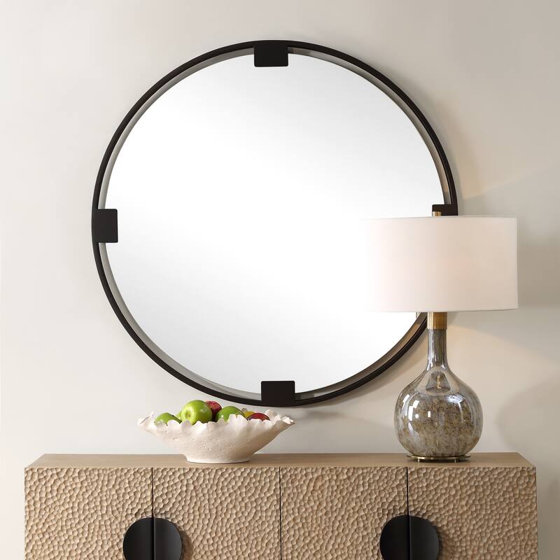 Round Framed Wall Mirror - 42.5" - Black