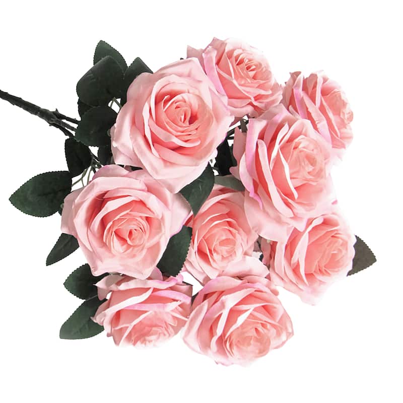 Set of 2 Artificial Queen Rose Flower Stem Bush Bouquet 18in
