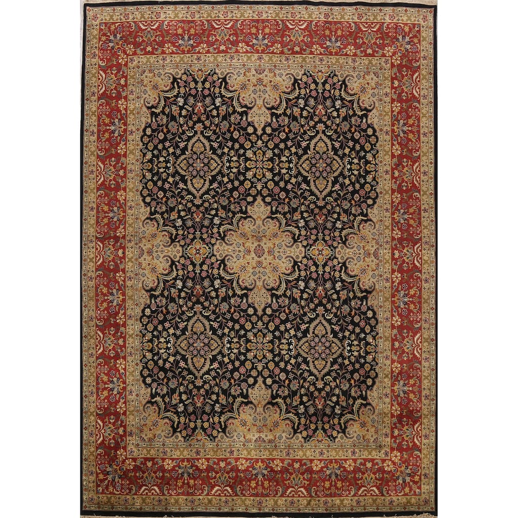 Vegetable Dye Floral Kashan Wool Area Rug Hand-knotted Oriental Carpet - 7'10" x 9'10"