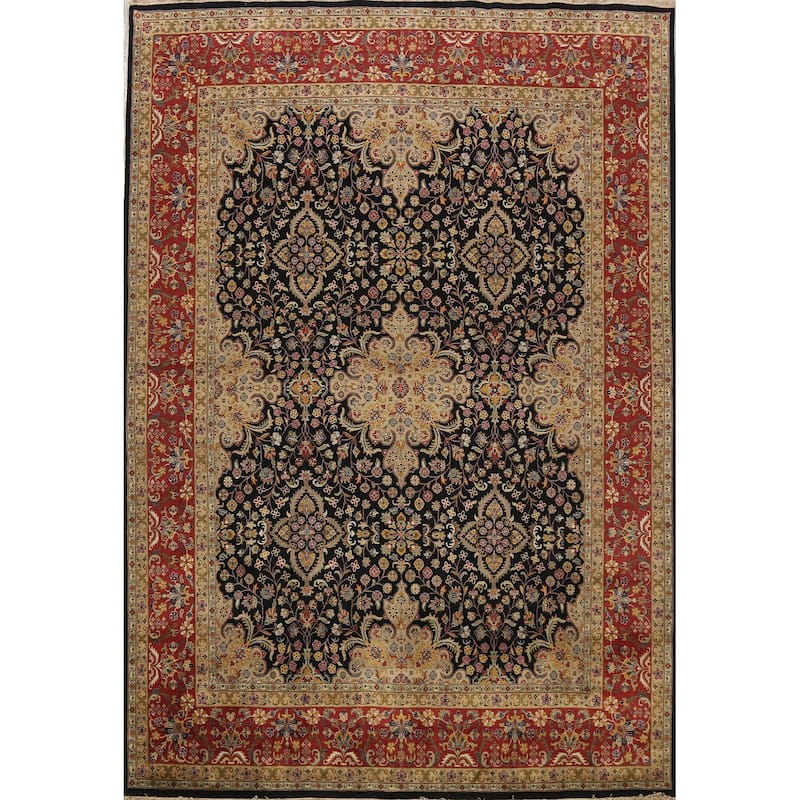 Vegetable Dye Floral Kashan Wool Area Rug Hand-knotted Oriental Carpet - 7'10" x 9'10"
