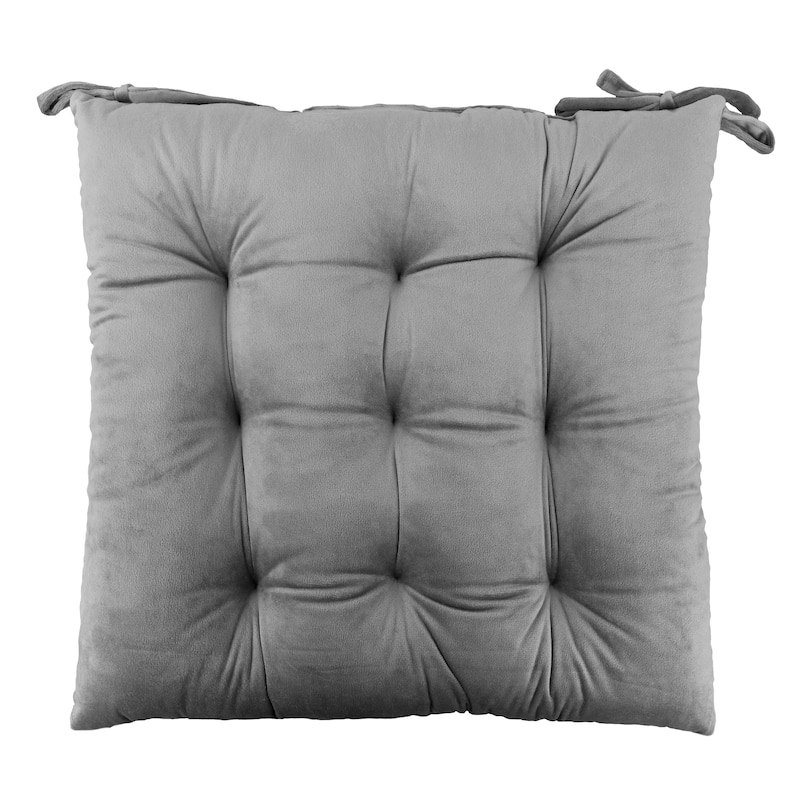 Handmade Velvet Chair Seat Pads Cushions with Ties - Tufted - 16''x16'' 3''Thick by Cozy Trends™ - Grey