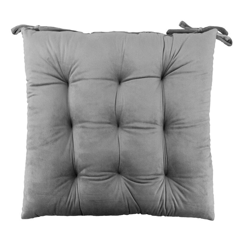 Handmade Velvet Chair Seat Pads Cushions with Ties - Tufted - 16''x16'' 3''Thick by Cozy Trends™ - Grey