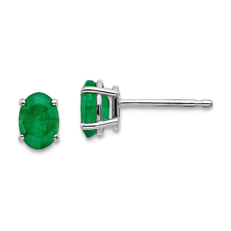 Curata 14k White Gold 6x4 Oval Genuine Gemstone Birthstone Stud Earrings - Emerald