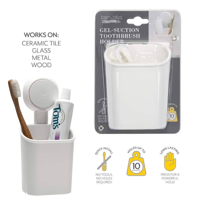 Bath Bliss Gel Suction Toothbrush Holder - 3"x 3.25"x 2.75"