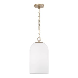 9" W x 18" H 1-Light Capsule Pendant in Matte Brass with Soft White Glass and Alternating Loop Designer Chain - 9"W x 17.25"H