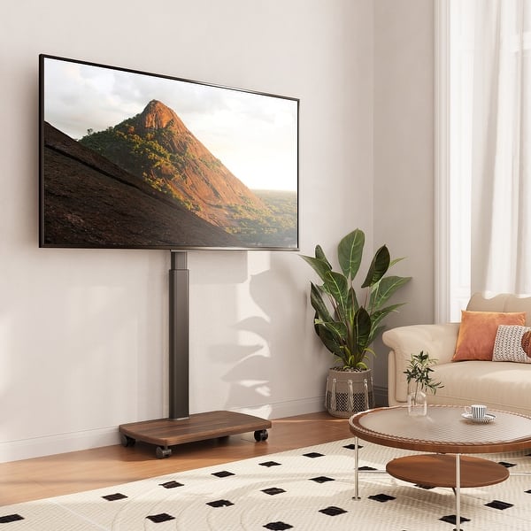 AOKCOS Soporte de TV Inclinable para 43-85 Pulgadas, Soporte TV Pie Suelo Giratorio Altura Ajustable, máx VESA 600x400mm 50kg Nero