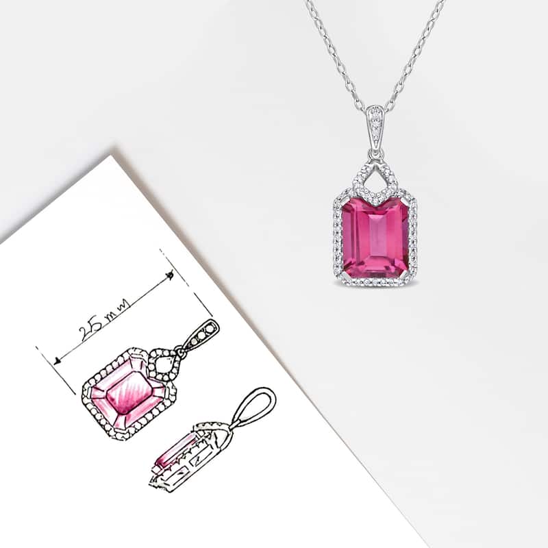 Miadora 5 3/5ct TGW Pink Topaz 1/4ct TW Diamond Halo Necklace Sterling Silver