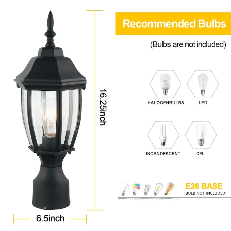 16" Post Light Fixture with Tempered Glass(2 Pack)