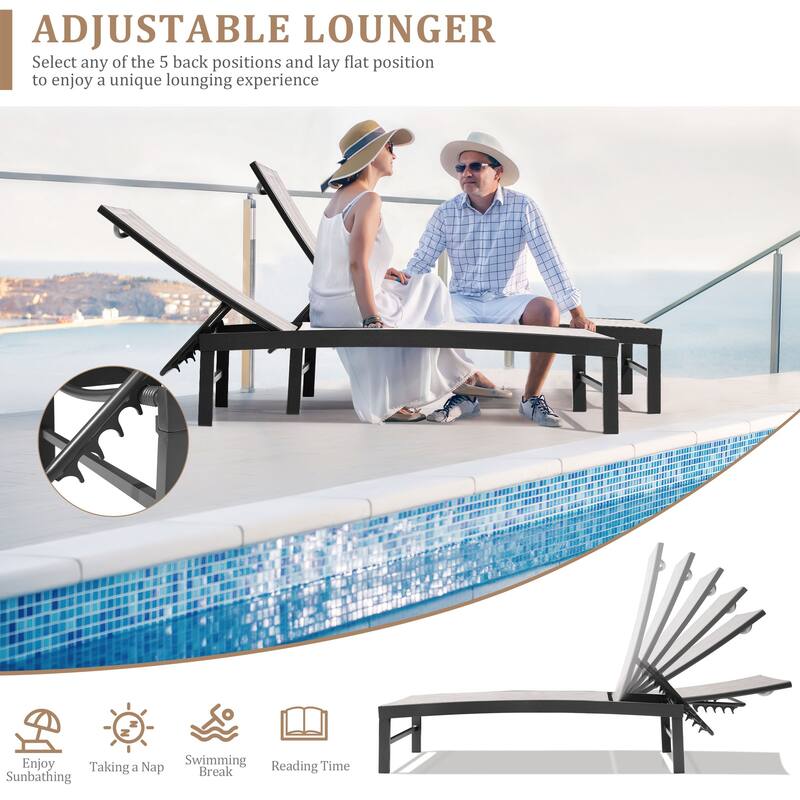 VredHom Outdoor Aluminum Adjustable Chaise Lounge Chairs (Set of 2) - 60.4 in L * 24.6 in W * 16.1/40.8 in H