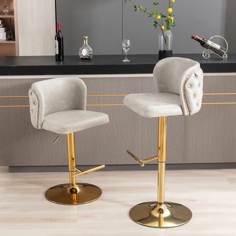 PU Upholstered Swivel Barstools Adjusatble Seat Height, Set of 2