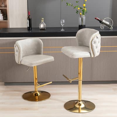 Set of 2 PU Upholstered Barstools Adjustable Swivel with Waist Support