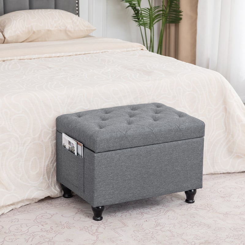 Adeco Linen Fabric Storage Ottoman for Living Room Bedroom
