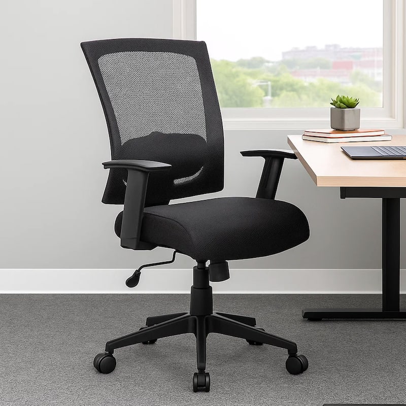 Rolling Task Chair, Black Mesh Back, Nylon Base, Height Adjustable