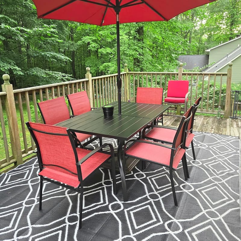 MAISON ARTS Patio Dining Set 7 Piece Metal Rectangle Table and 6 Textilene Chairs