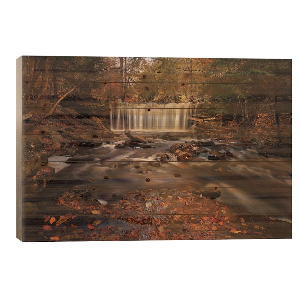 Rushing Water Print On Wood by Natalie Mikaels - Multi-Color