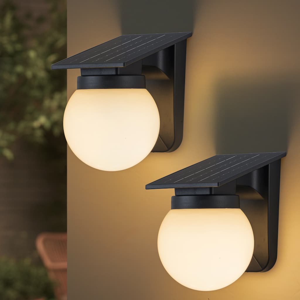 C Cattleya 2-Pack Black Solar Outdoor Wall Sconce with Globe Shade