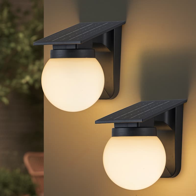 C Cattleya 2-Pack Black Solar Outdoor Wall Sconce with Globe Shade - Matte-Black