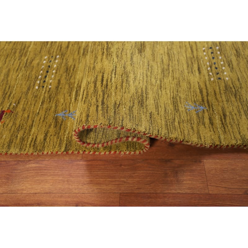 Lime Green Gabbeh Indian Accent Rug Handmade Wool Carpet - 3'1" x 4'11"
