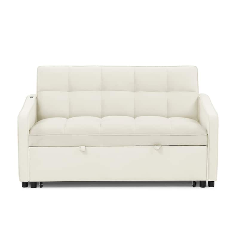 Mid-Century Modern Sofa Bed with USB Charging and Adjustable Backrest