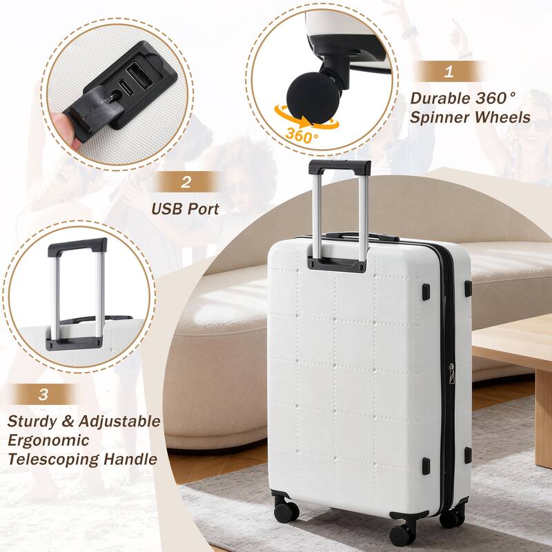 Hardside Luggage Set 5 Piece with Bags, 20IN Half-opening Carry on Luggage with USB Port, 24IN 28IN Luggage with Double Wheels