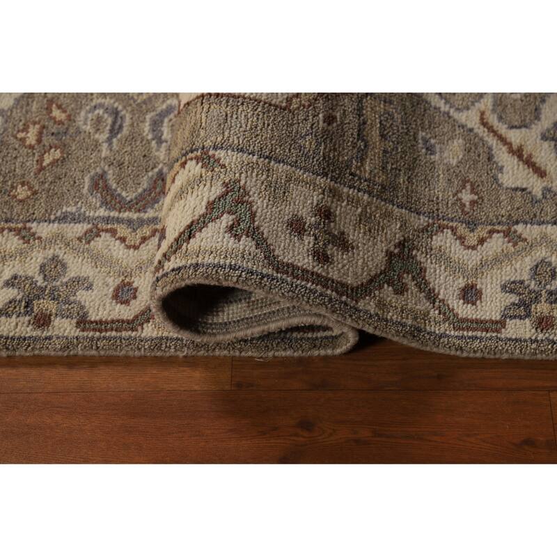 Hand Knotted Oriental 100% Wool Carpet Transitional All-Over Greys & Charcoal Oushak Runner Rug - 11' 9'' X 2' 8''