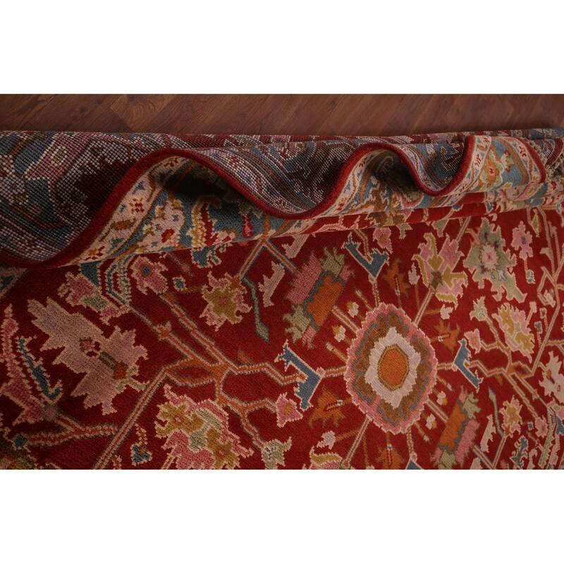 All-Over Red Oushak Indian Area Rug Handmade Wool Carpet - 8'10"x 11'8"