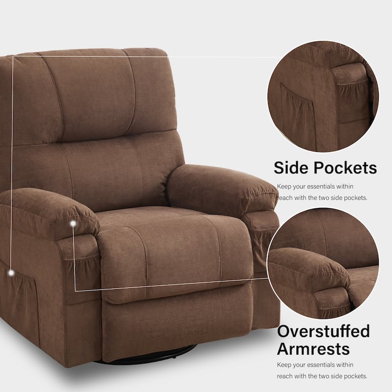 360° Linen Swivel Rocker Recliner with Side Pockets