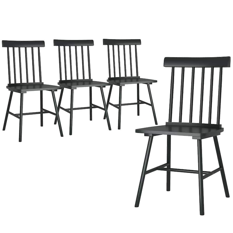 HOMCOM Windsor Dining Chairs Set of 4, Nordic Wooden Kitchen Chairs with Rubber Wood Frame and Spindle Backrest, Light Brown - Black
