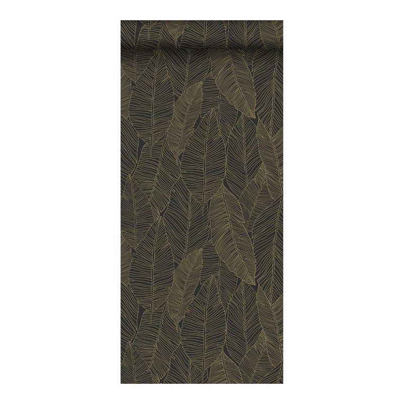 ESTA Home Canales Black Gold Inked Leaves Wallpaper - 20.9 x 396 x 0.025
