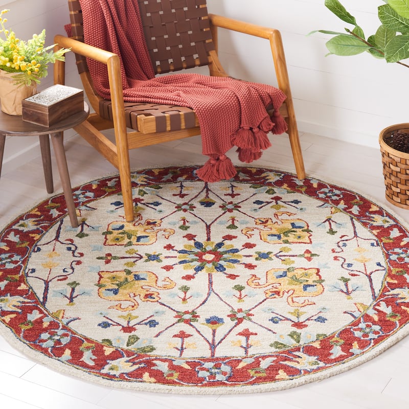 SAFAVIEH Handmade Micro-Loop Sesta Oriental Wool Rug - 5' Round - Beige/Rust