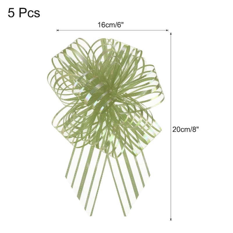 5pcs 6" Large Organza Pull Bow Chiffon Gift Wrapping Bows Ribbon - Grass Green - 6"