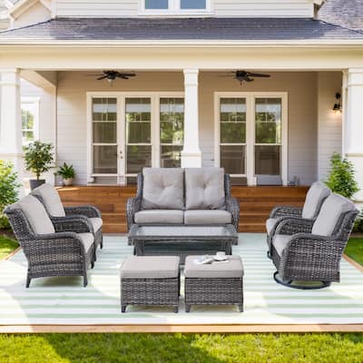 Outside Rattan Swivel Chair with Glider Sofa Ottoman Set - Grey cushion