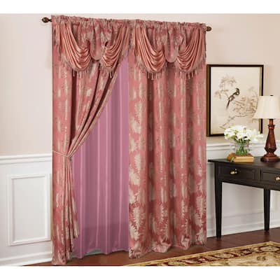 Gracewood Hollow Bao Textured Floral Jacquard Single Rod Pocket Curtain Panel w/ Attached 18-inch Valance - 54 x 84 in.
