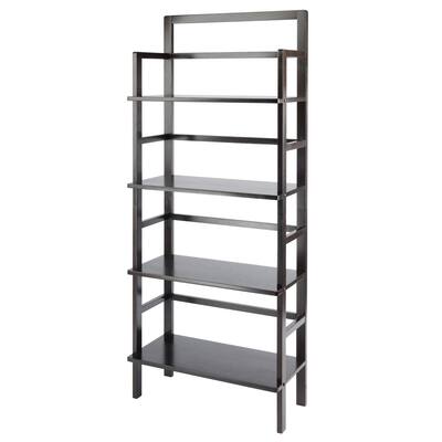 4-Tier Solid Wood Freestanding Shelf, Coffee Finish Freestanding Bar Wine Rack Table, Bookshelf with 4 Wide Shelves