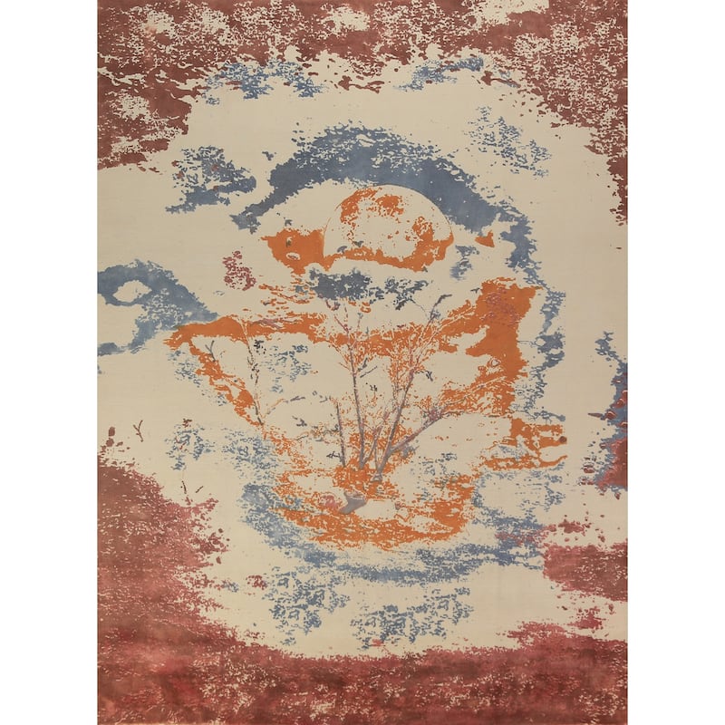 Pictorial Modern Abstract Indian Area Rug Hand-Knotted Wool Carpet - 8'1"x 10'11"