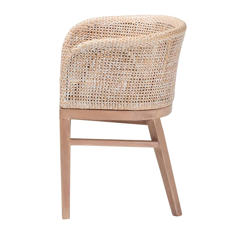 Papua Modern Bohemian Natural Rattan and Acacia Wood Dining Chair