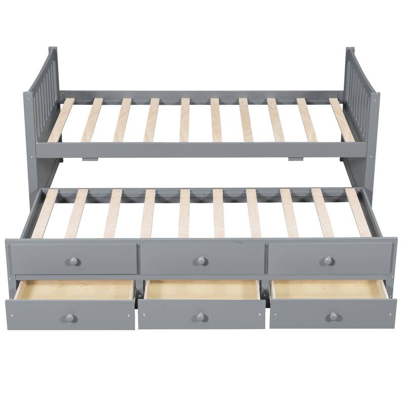 Daybed with Trundle and Drawers Twin Size Modern Wooden Sofa Bed Frame