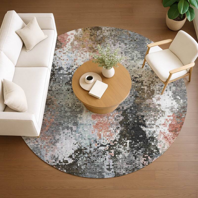Machine Washable Indoor/ Outdoor Contemporary Abstract Chantille Rug