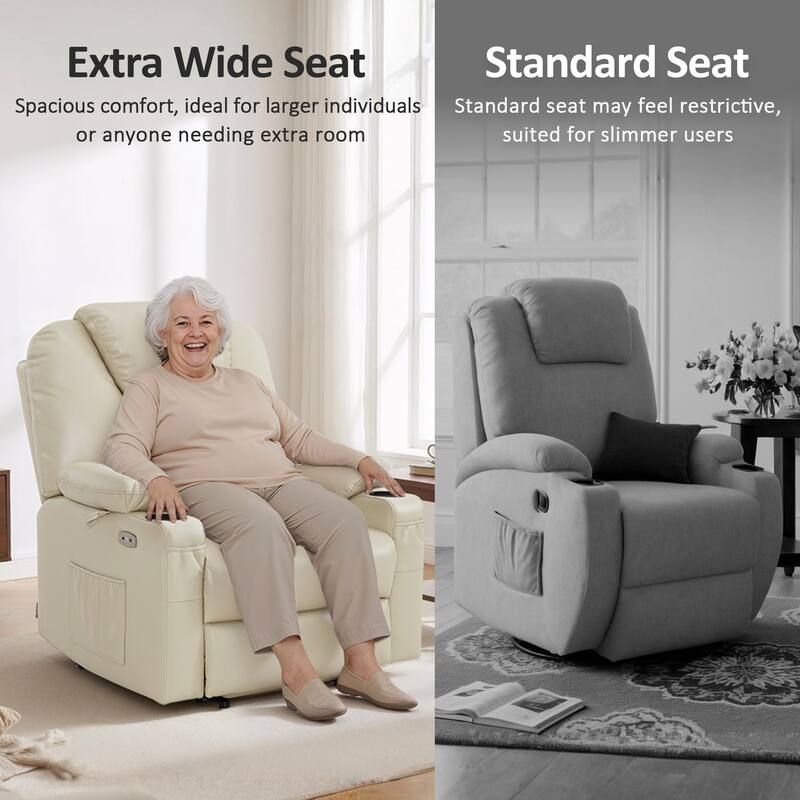 MCombo Medium-Wide Power Lift Recliner Chair Sofa with Massage and Heat for Elderly People, Faux Leather R7045