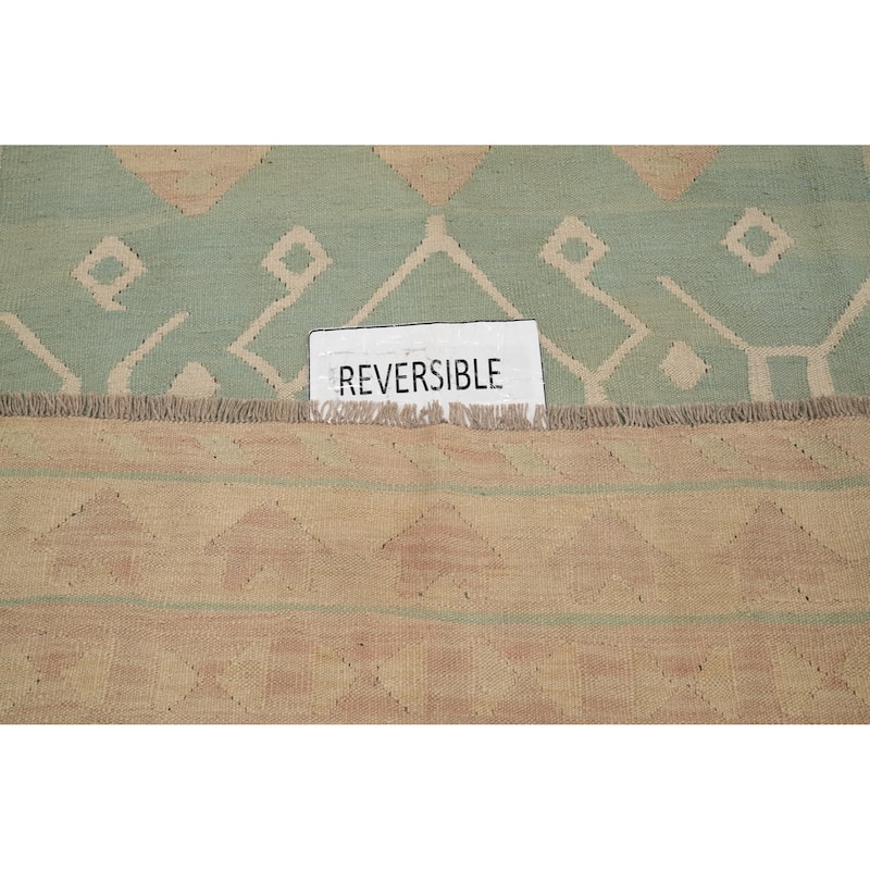 Hand Woven Oriental 100% Wool Carpet Southwestern Tribal Green Kilim Area Rug - 8' 11'' X 5' 10''