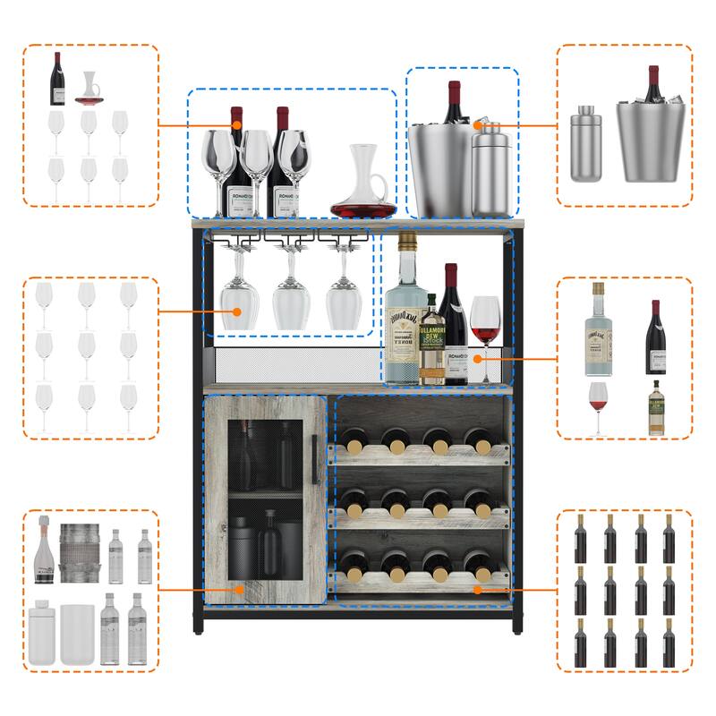 Wine Bar Cabinet with Storage,Small Liquor Cabinet,Bar Cabinet with Glass Holder
