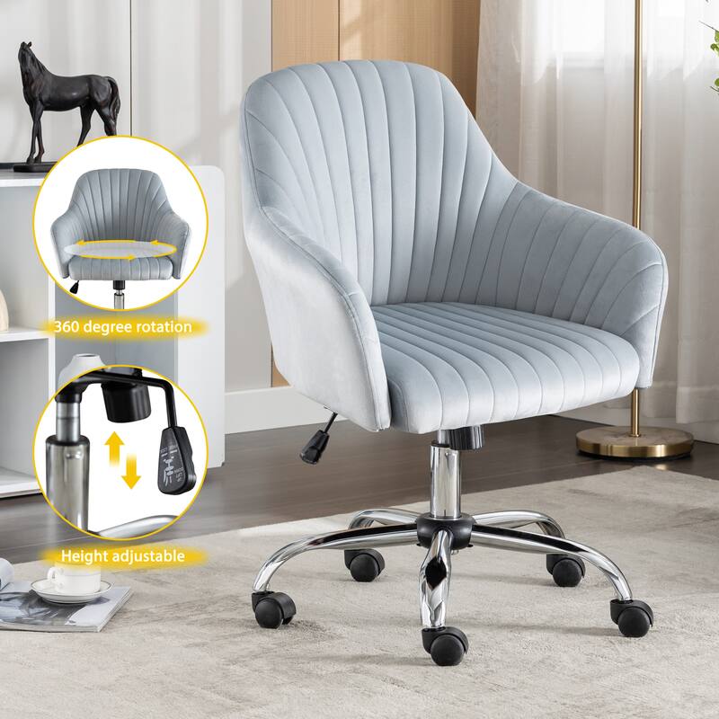 Modern Velvet Accent Chair with Adjustable Height and Rolling Casters